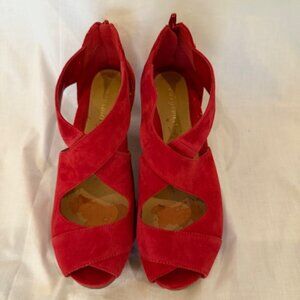 Easy Spirit Open Toe Red Platform Nubuck Leather Shoes US 8.5